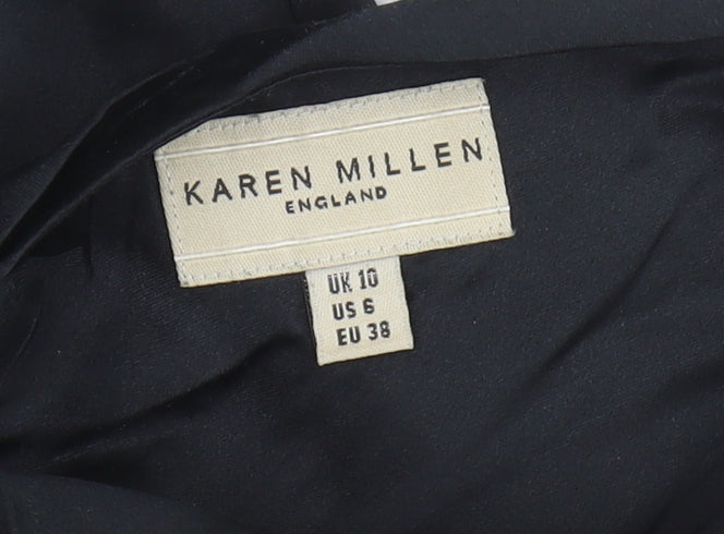 Karen Millen Black Silk Embroidered Cocktail Dress UK 10