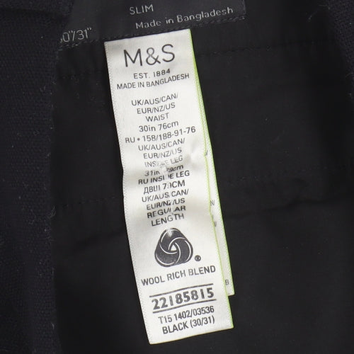 M&S Men's Black Slim Trousers Size M 30/31