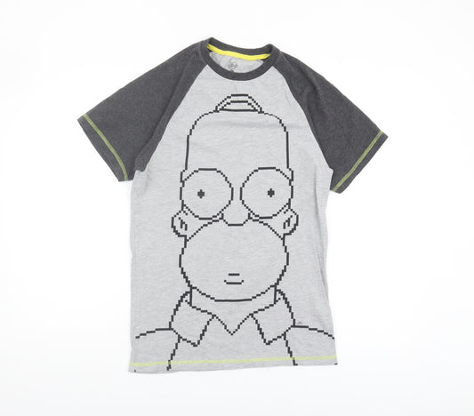 Front view of Character.com Simpsons Men Grey Graphic T-Shirt -, size S