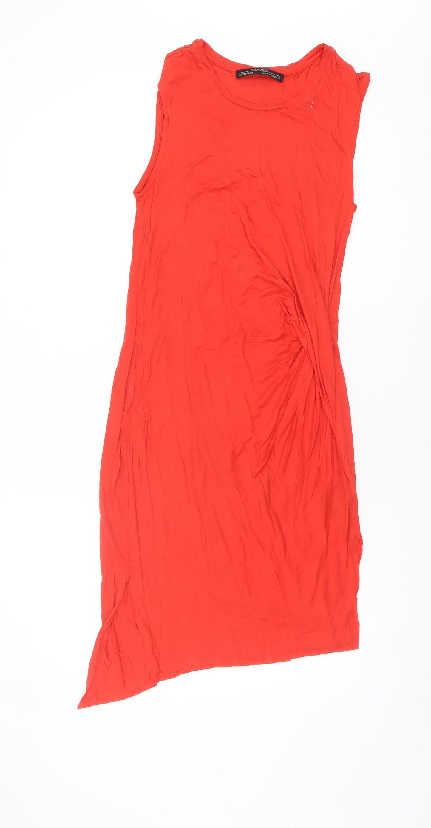 AllSaints Red Asymmetric Dress, Size 10, Sleeveless