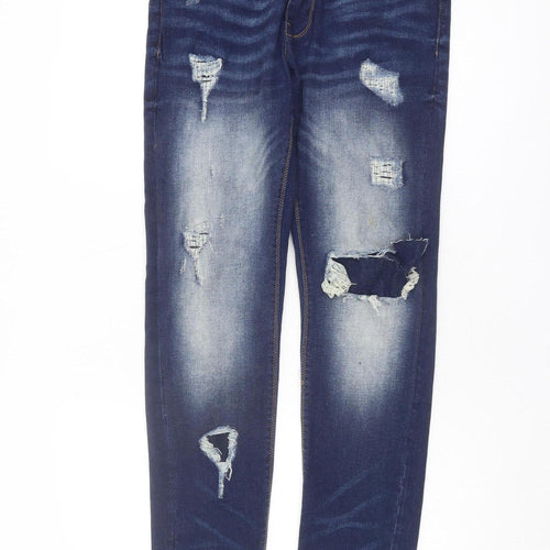 Voi Men's Blue Slim Fit Distressed Skinny Jeans
