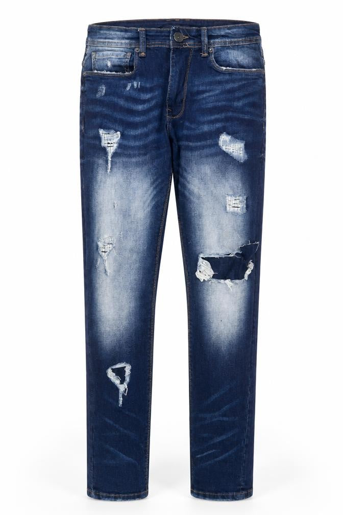 Voi Men's Blue Slim Fit Distressed Skinny Jeans