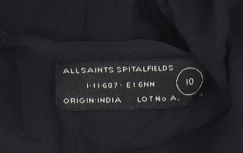 AllSaints Black Silk Embroidered Top, Size 10