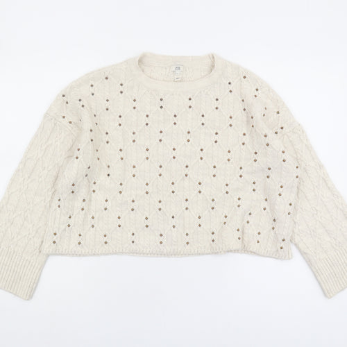 River Island Women's Ivory Cable-Knit Pullover Jumper M
