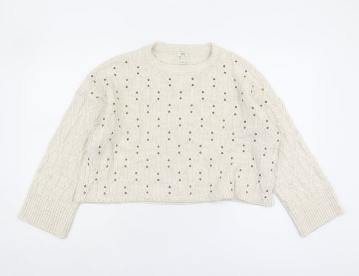 River Island Women's Ivory Cable-Knit Pullover Jumper M
