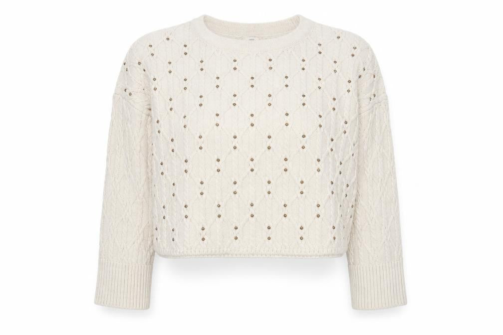 Front view of River Island Women's Ivory Cable-Knit jumper M