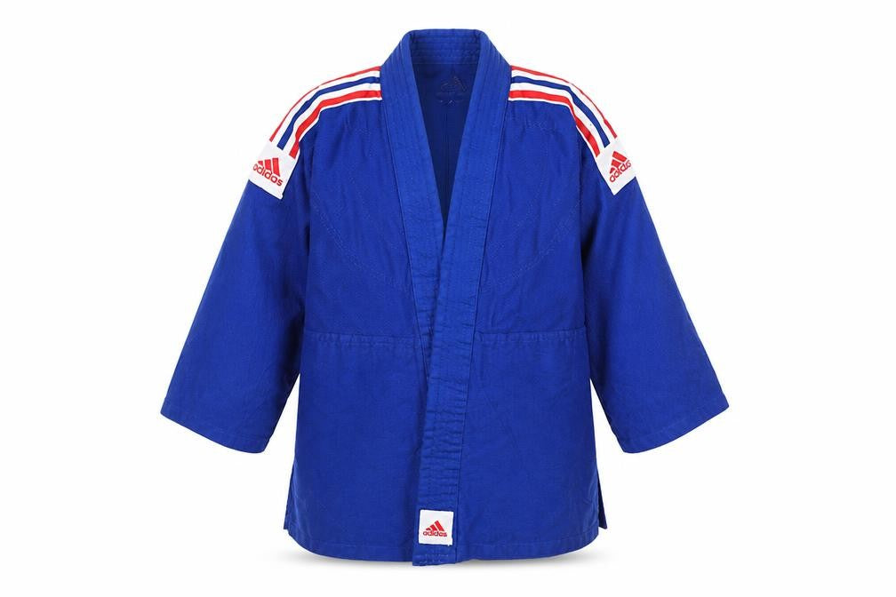 Front view of Adidas boys’ blue jacket 9-10 years activewear