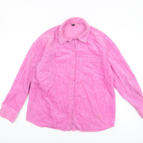 H&M Women's Pink Corduroy Button-Up Shirt XS