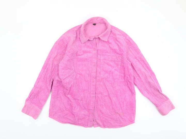 H&M Women's Pink Corduroy Button-Up Shirt XS