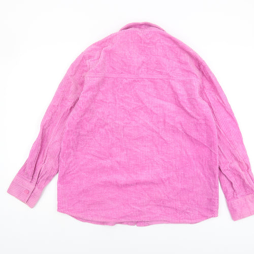 H&M Women's Pink Corduroy Button-Up Shirt XS