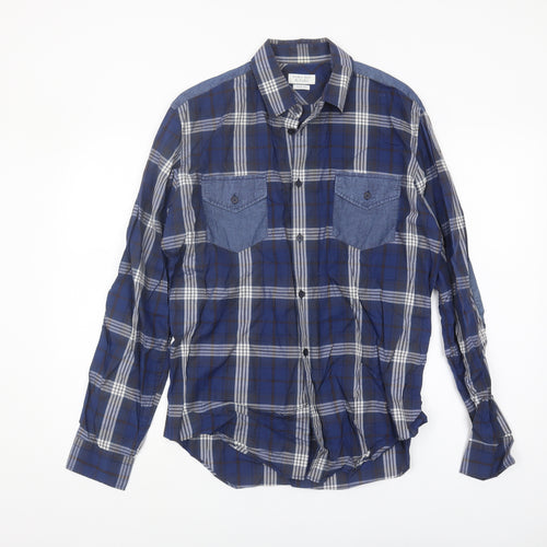 Zara Man Blue Plaid Slim Fit Long Sleeve Shirt L