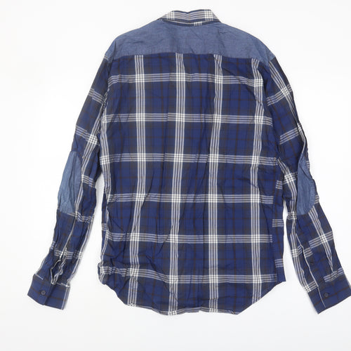 Zara Man Blue Plaid Slim Fit Long Sleeve Shirt L