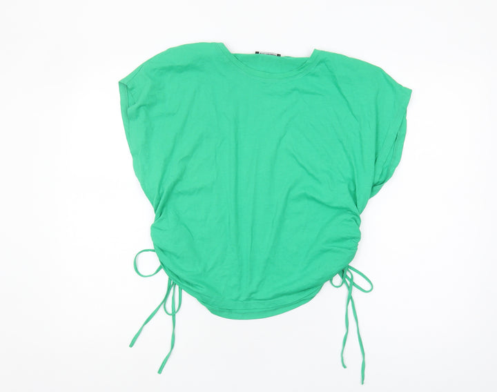 Zara Women's Green T-Shirt, Size 12, Crew Neck, Casual