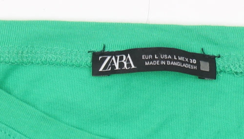 Zara Women's Green T-Shirt, Size 12, Crew Neck, Casual