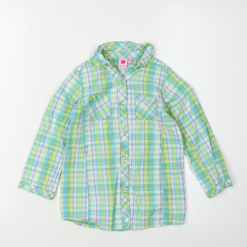 Juniors Girls Green Blue Plaid Button-Up Shirt 3-4 Years
