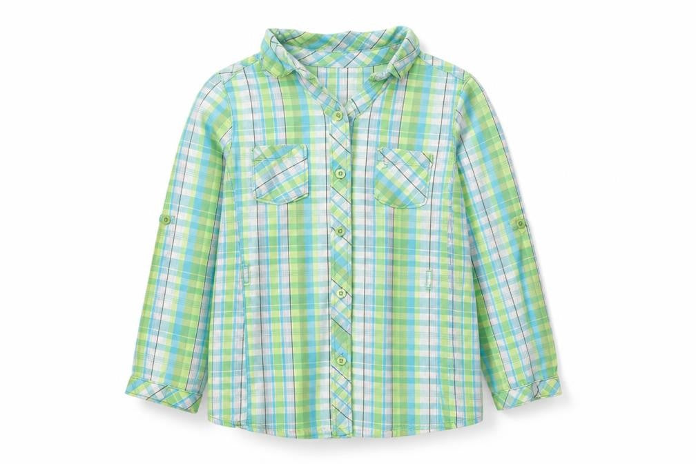 Juniors Girls Green Blue Plaid Button-Up Shirt 3-4 Years