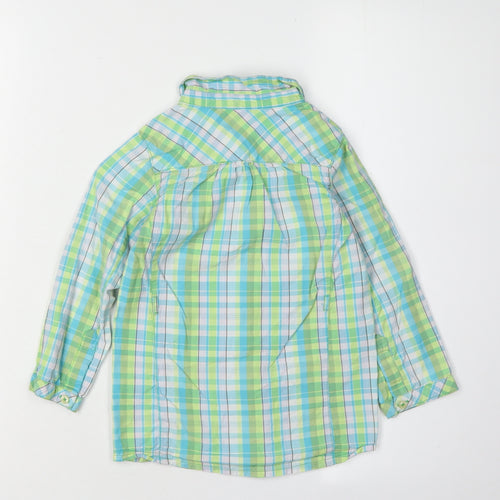 Juniors Girls Green Blue Plaid Button-Up Shirt 3-4 Years