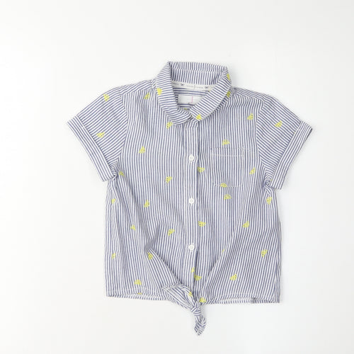 Jasper Conran Girls Blue Striped Button-Up Shirt 8 Years