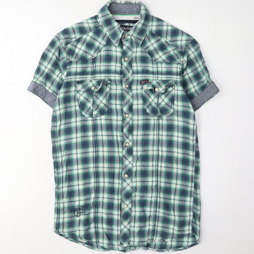 Jack & Jones Men's Green Plaid Short Sleeve Shirt S