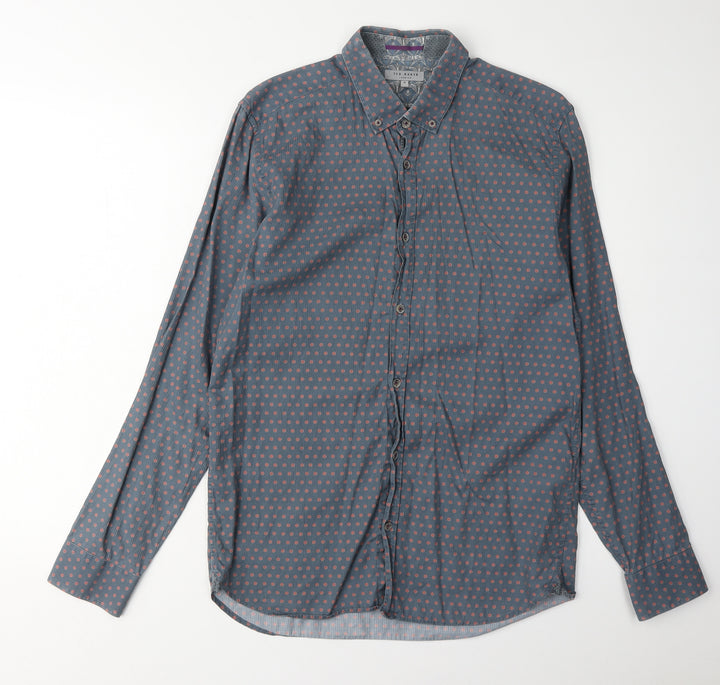Ted Baker Men's Blue Geometric Shirt, Size M, Long Sleeve