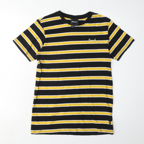 Bench Boys Black Yellow Striped T-Shirt 158cm Cotton Casual