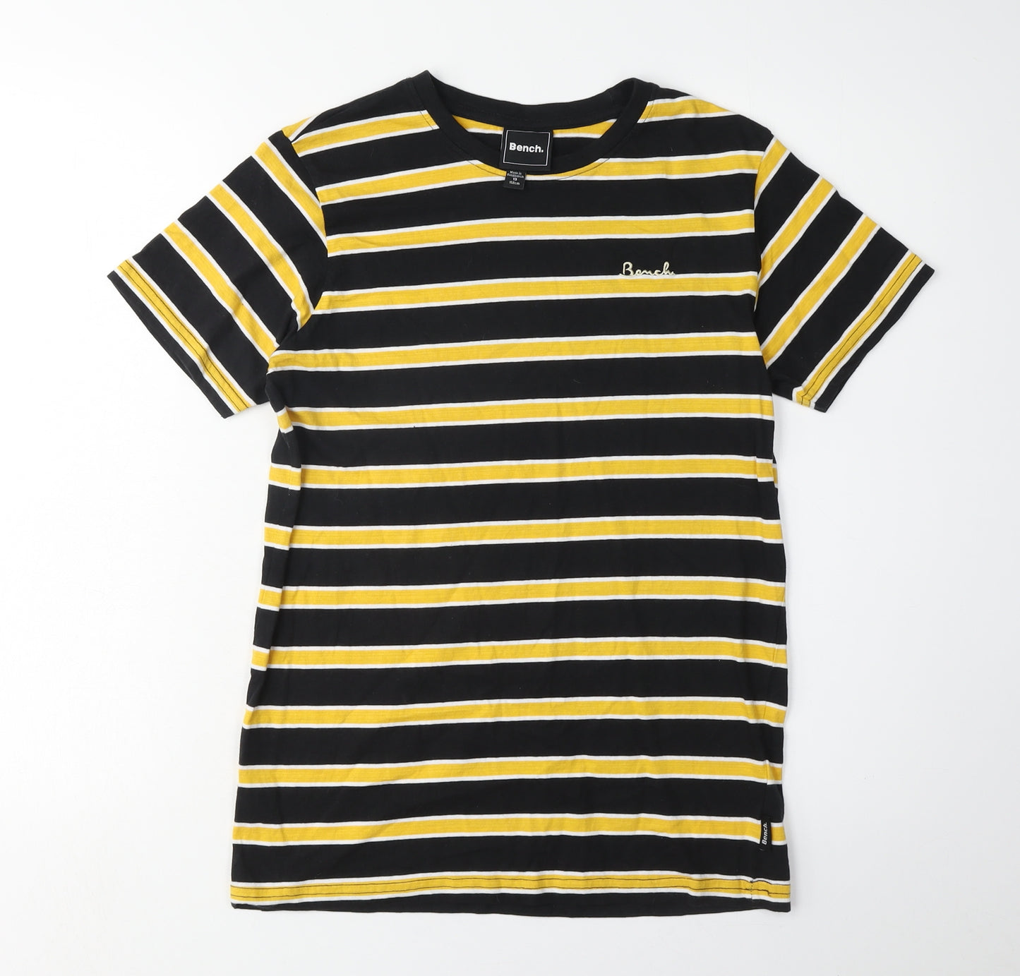 Bench Boys Black Yellow Striped T-Shirt 158cm Cotton Casual