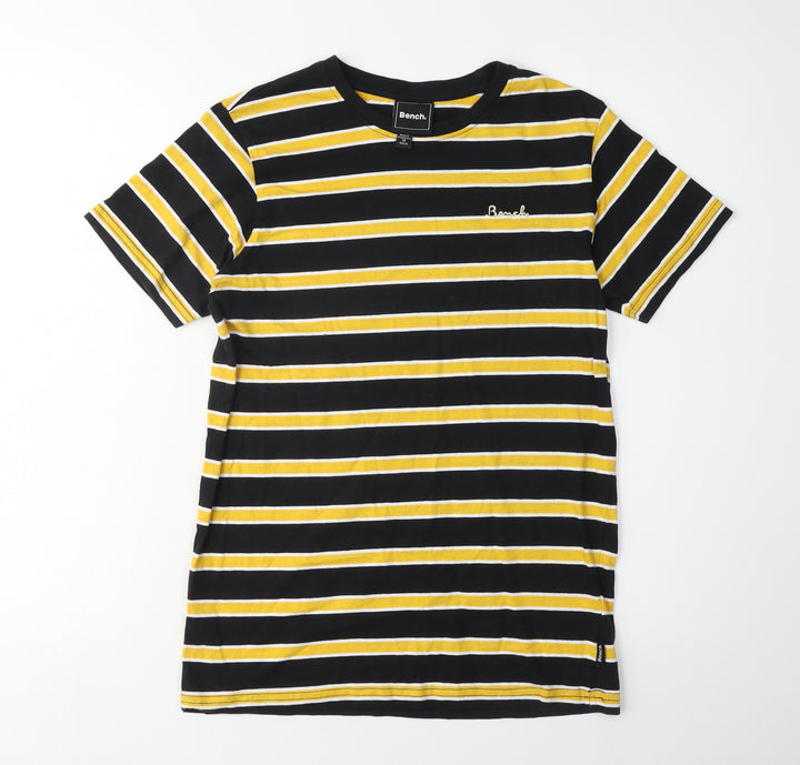 Bench Boys Black Yellow Striped T-Shirt 158cm Cotton Casual
