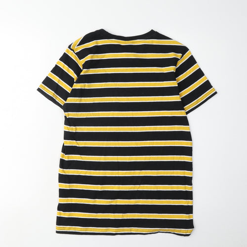 Bench Boys Black Yellow Striped T-Shirt 158cm Cotton Casual