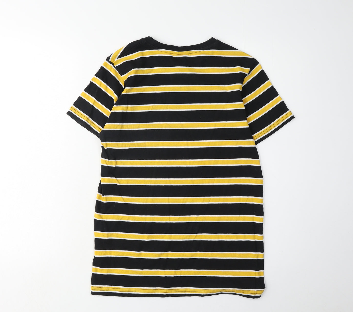Bench Boys Black Yellow Striped T-Shirt 158cm Cotton Casual