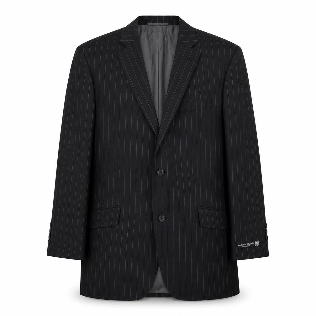 Front view of Austin Reed Men's Black Pinstripe Blazer - 40R Classic
