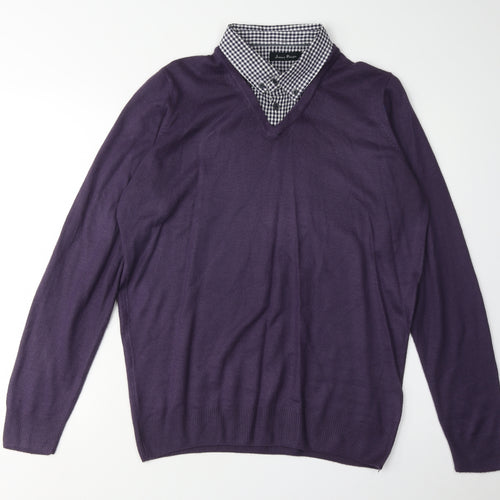 James Pringle Men's Purple V-Neck Check Jumper, Size S