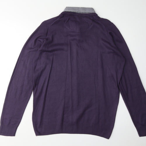 James Pringle Men's Purple V-Neck Check Jumper, Size S