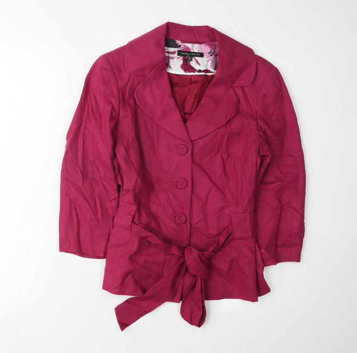 Laura Ashley Women's Pink Linen Blazer, Size S, Belted
