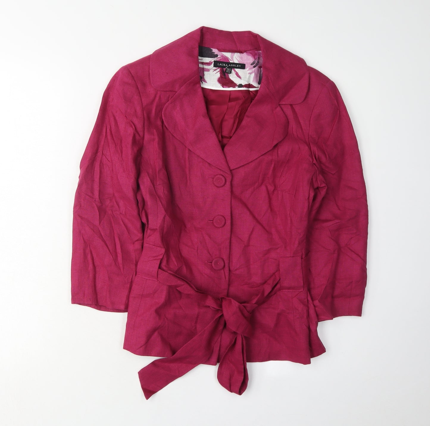Laura Ashley Women's Pink Linen Blazer, Size S, Belted