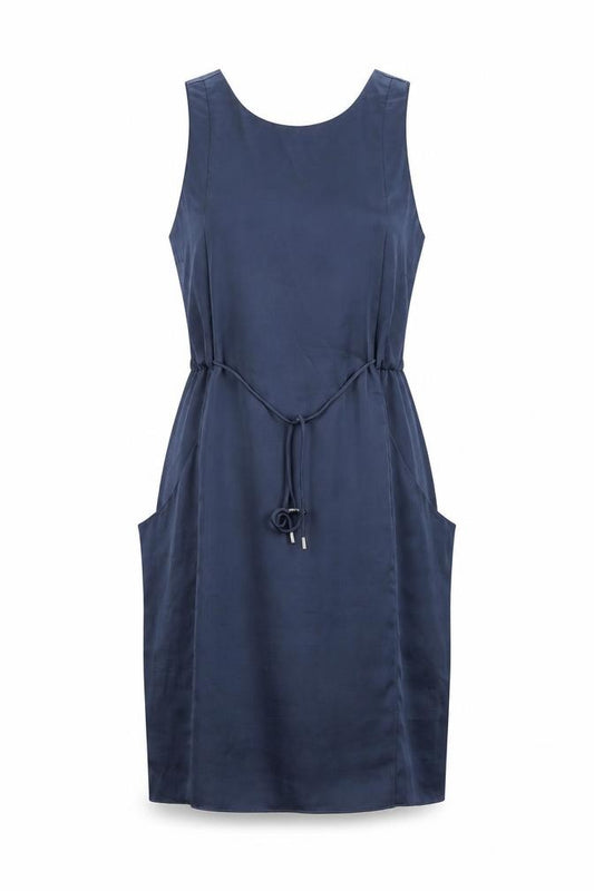 Front view of Whistles Women's Blue Sleeveless Dress UK 8