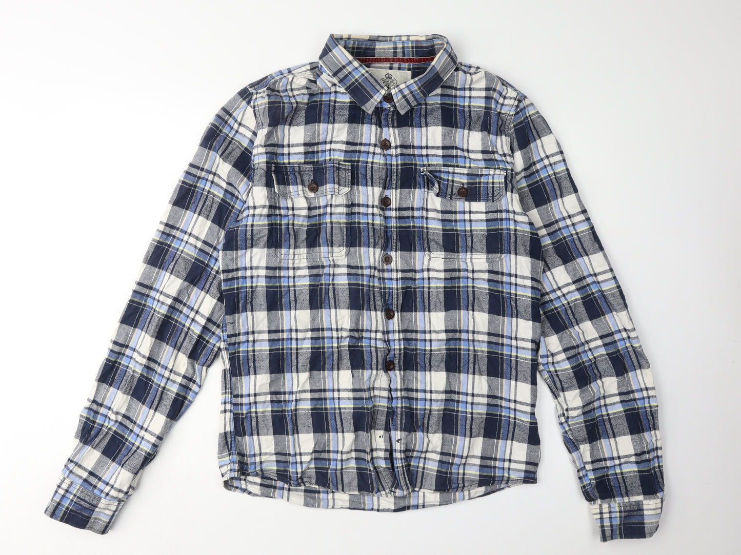 Fresh Men's Blue Plaid Long Sleeve Shirt 2XL
