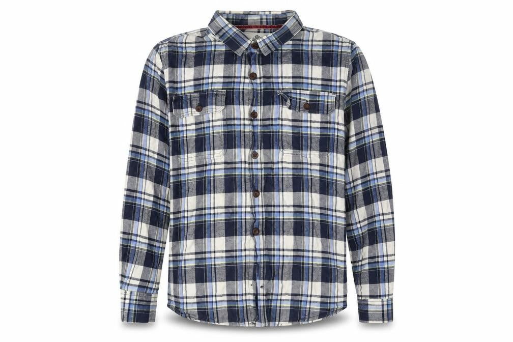 Front view of Fresh Men's Blue Plaid Long Sleeve Shirt 2XL
