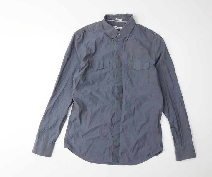 Calvin Klein Men's Blue Slim Fit Long Sleeve Shirt M