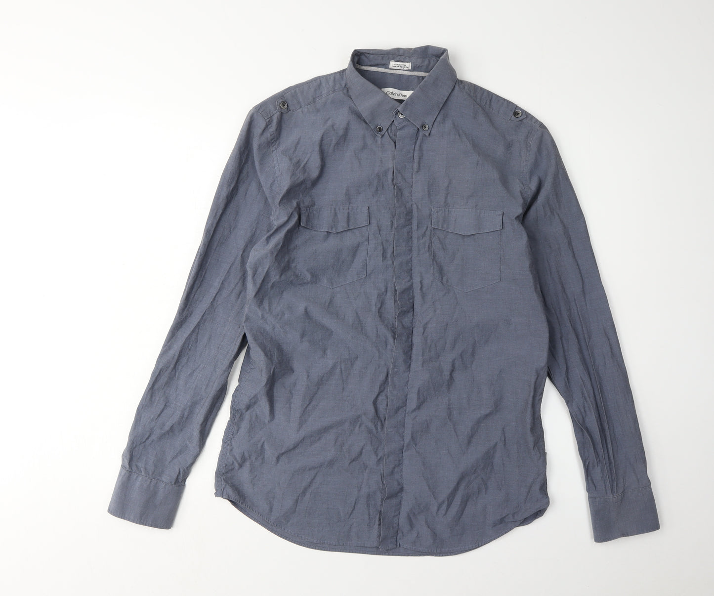 Calvin Klein Men's Blue Slim Fit Long Sleeve Shirt M