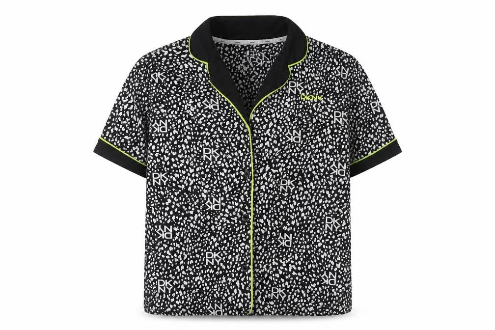 Front view of DKNY Women's Black Animal Print Pyjama Top -, size M
