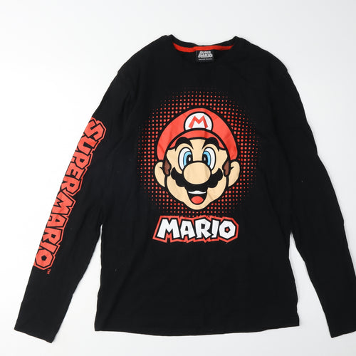 Super Mario Men's Black Graphic Print Long Sleeve T-Shirt M