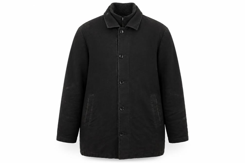 Front view of Red Herring Men's Black XL Overcoat Button Casual