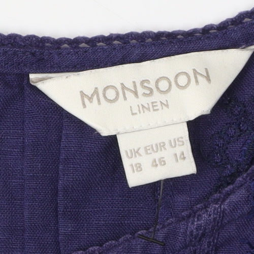 Monsoon Women's Purple Linen Sleeveless Dress Size 18