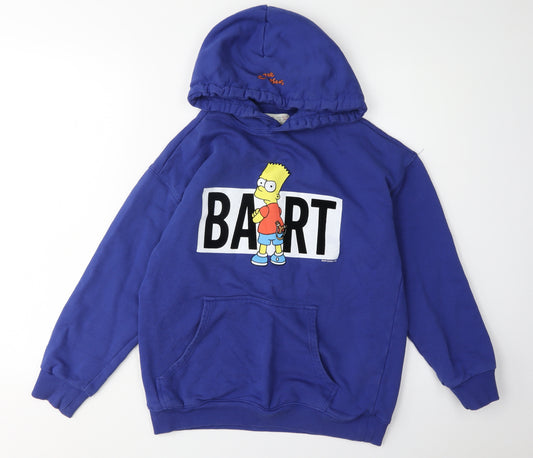 Front view of Zara Kids boys’ blue bart hoodie 13-14 years graphic pullover