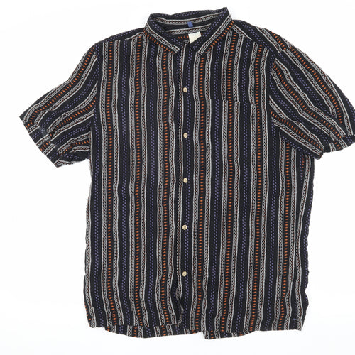 River Island Men's Black Striped Button-Up Shirt M