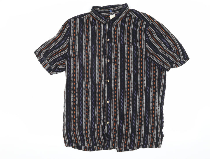 River Island Men's Black Striped Button-Up Shirt M