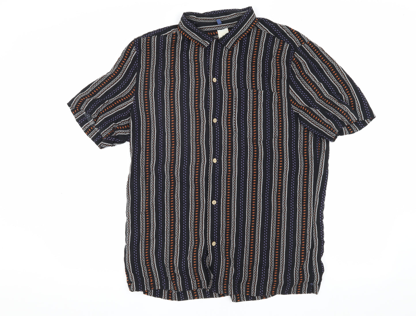River Island Men's Black Striped Button-Up Shirt M