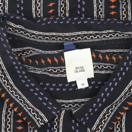 River Island Men's Black Striped Button-Up Shirt M