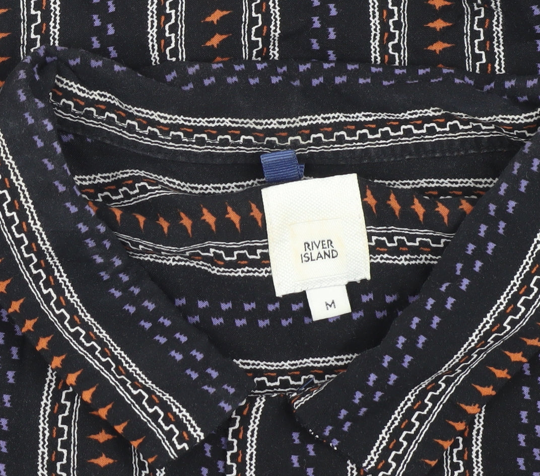 River Island Men's Black Striped Button-Up Shirt M