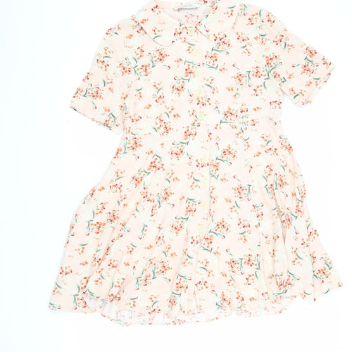Zara Women's Pink Floral Shirt Dress M Casual Viscose
